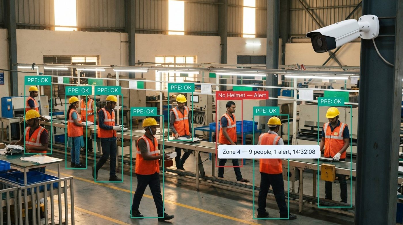 AI PPE detection on factory floor
