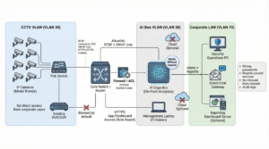 AI analytics integration with CCTV cameras in India using RTSP and ONVIF on secure on-prem VLAN architecture