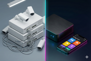 Traditional NVR-based CCTV system compared with modern edge AI video analytics platform