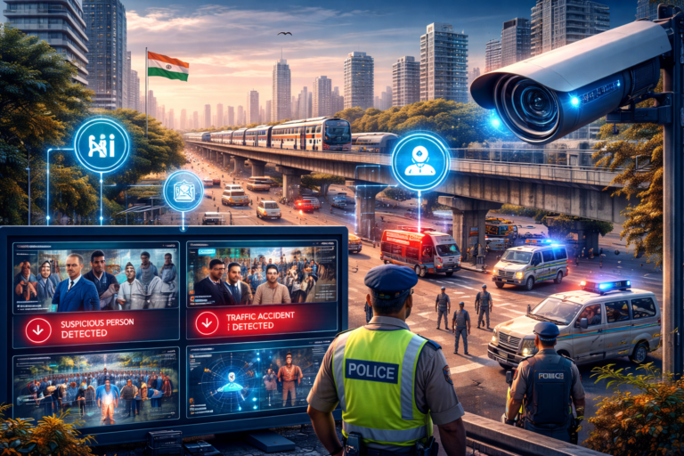 AI-powered public safety monitoring system analyzing traffic and incidents in an Indian smart city