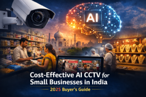 Cost-effective AI CCTV system for small businesses in India showing smart surveillance in retail and local shops