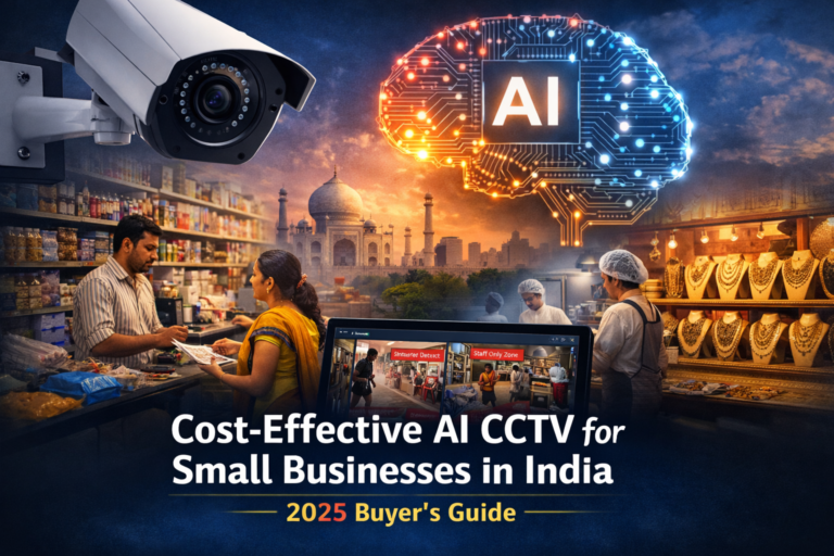 Cost-effective AI CCTV system for small businesses in India showing smart surveillance in retail and local shops